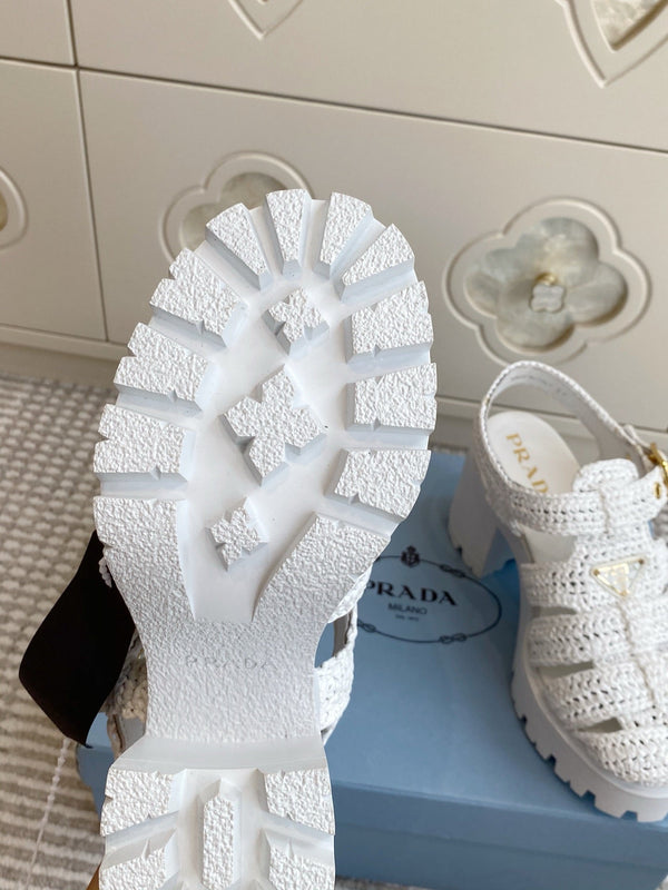 Prad 26s Fisherman Platform Sandals 8.5cm White Raffia 122237