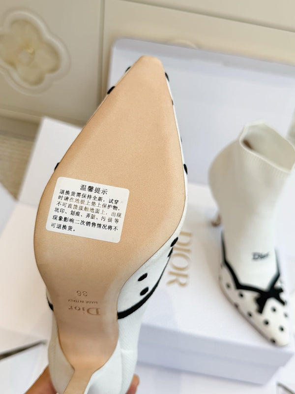 CD 26s Knit Sock Ankle Boots White Polka Dot Knit Velvet 122080