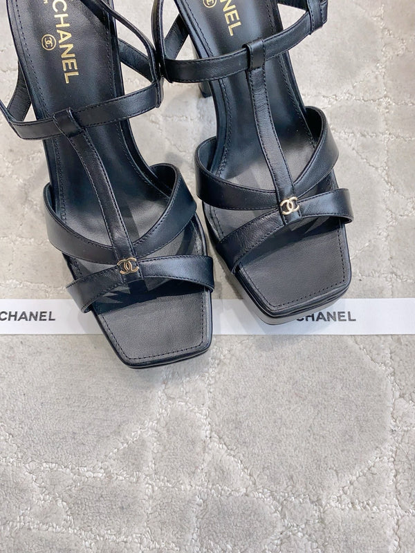 CC 26s Platform Stiletto Sandals 13cm Black Sheepskin 723710