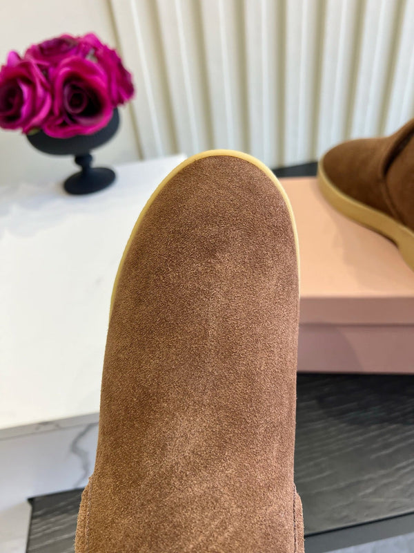 Miu Miu 2026 Slip-On Wool Ankle Boots Brown Suede 977049