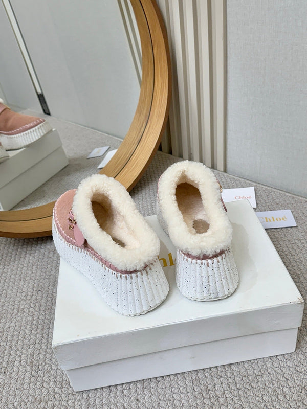 Chloe Nama Shearling-Lined Mule Pink Suede 528075