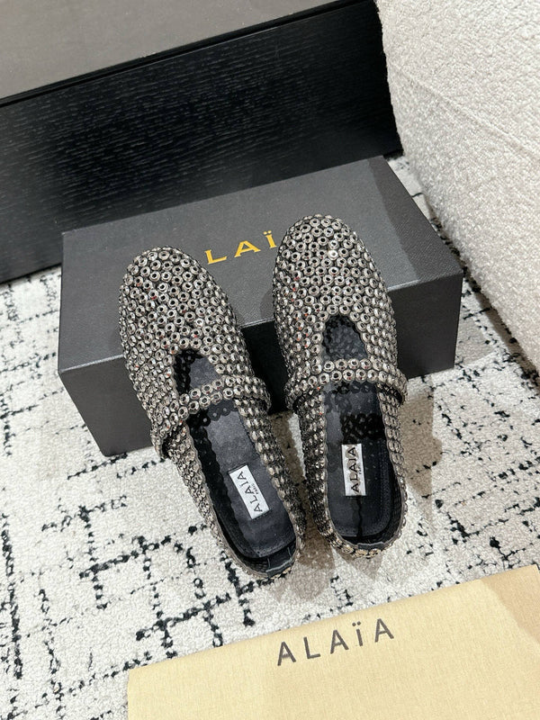 Alaia 25 Embellished Mary Jane Flats Silver Suede 293180