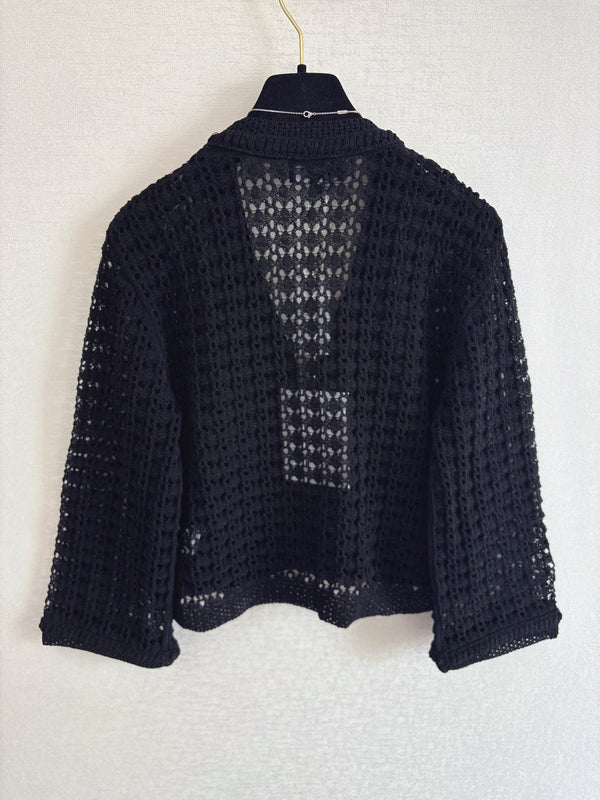Chanel 2025 Hollow Cardigan Black Cotton 329411