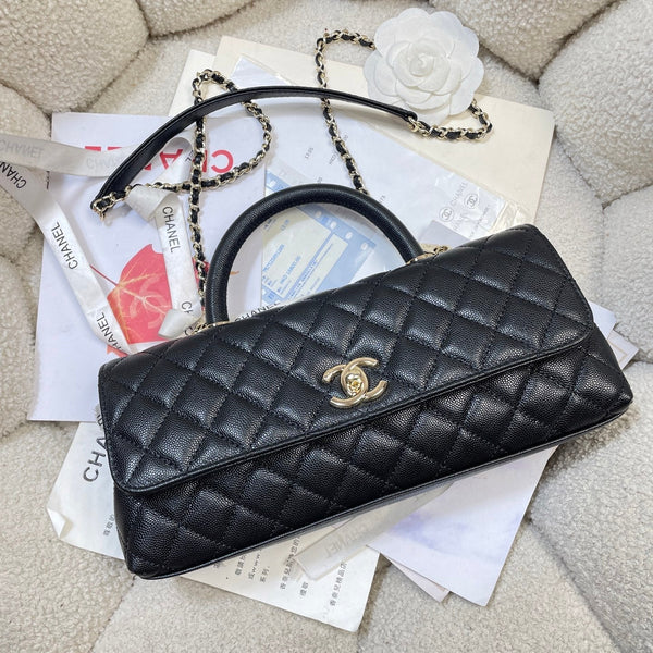 CC 26P Horizontal Coco Handle 32cm Black Quited Caviar Leather Light Gold 286342