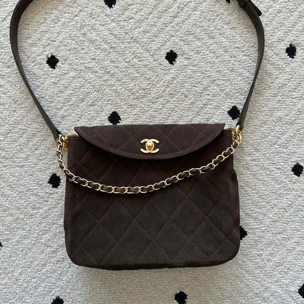 CC 2026 Shoulder Bag 25cm Brown Suede