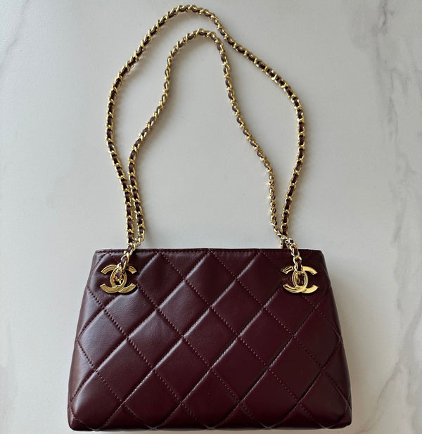 CC Mini Shopping Wine 24cm Red Quited Lambskin 292270