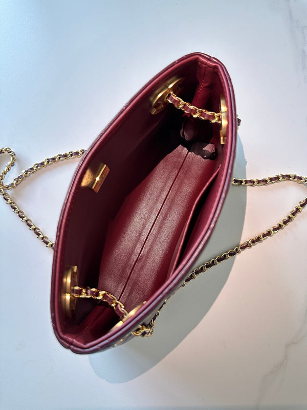 CC Mini Shopping Wine 24cm Red Quited Lambskin 292270
