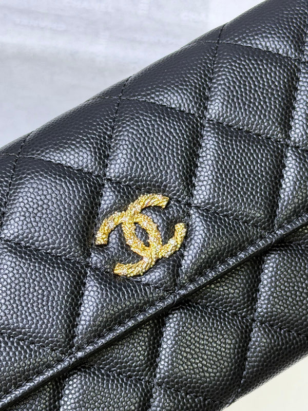 CC 26P Long Flip Wallet Black Quited Caviar Leather