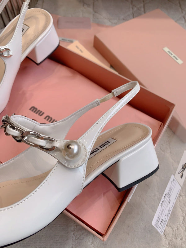 Miu Bicolor Cap-Toe Slingback 4cm Black White Patent Leather