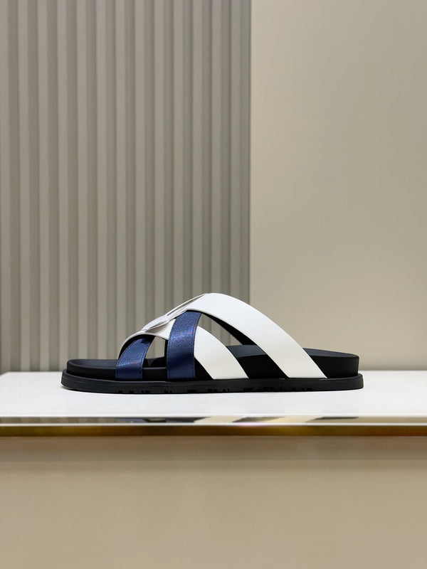 HM Men's Kazimir Slide Navy Blue White Calfskin 562773