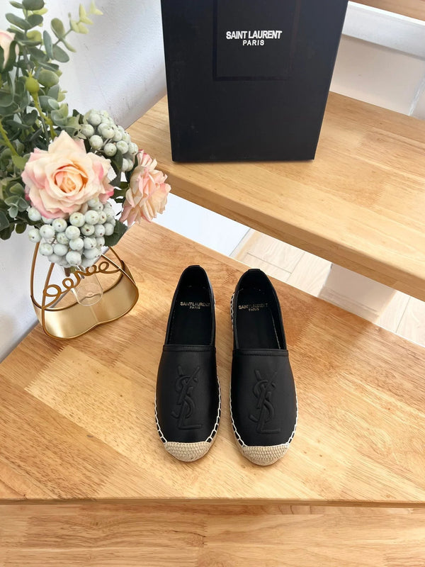 YSL YVES EMBOSSED LOGO SLIP ON BLACK CALFSKIN