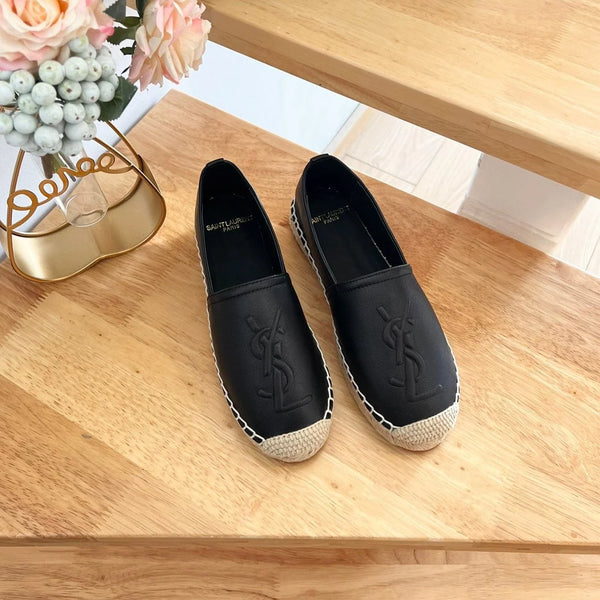 YSL YVES EMBOSSED LOGO SLIP ON BLACK CALFSKIN