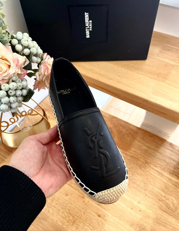 YSL YVES EMBOSSED LOGO SLIP ON BLACK CALFSKIN
