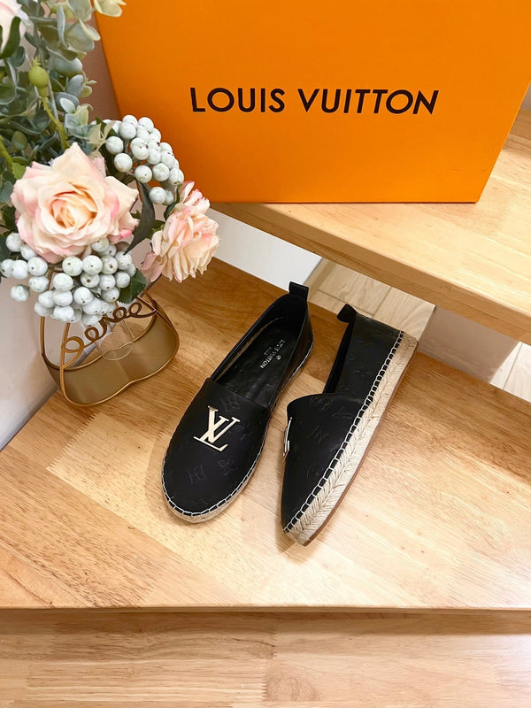 LV Embossed Fisherman Espadrilles Black Sheepskin 240629