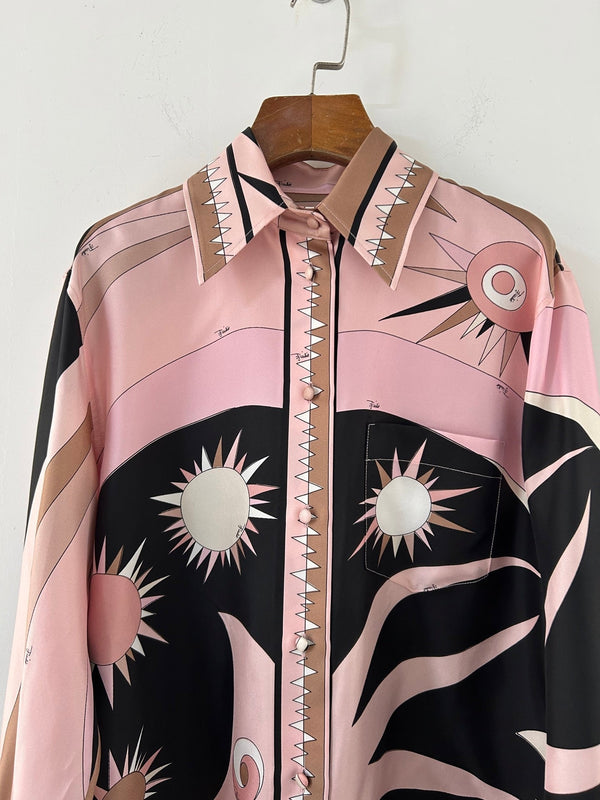Pucci 26s Stella-Print Silk Shirt Light Pink Silk 391087