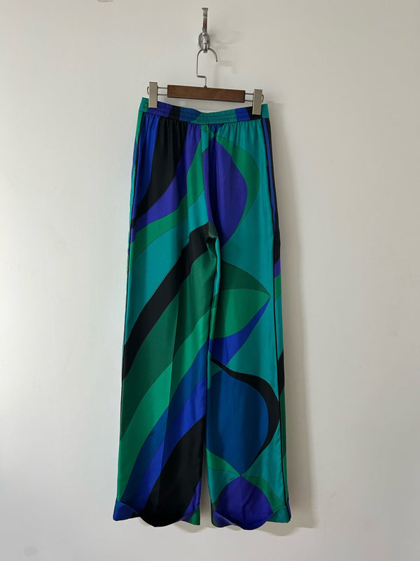 Pucci 26s Stella-Print Silk Pant Green Blue Silk 391095