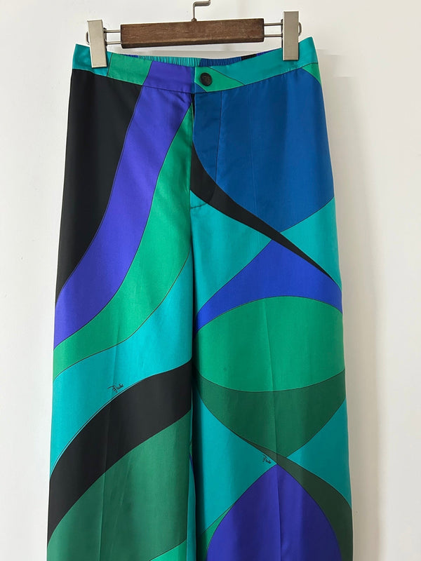 Pucci 26s Stella-Print Silk Pant Green Blue Silk 391095