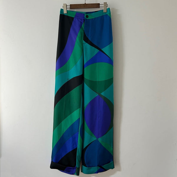 Pucci 26s Stella-Print Silk Pant Green Blue Silk 391095