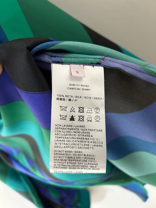 Pucci 26s Stella-Print Silk Shirt Green Blue Silk 391094