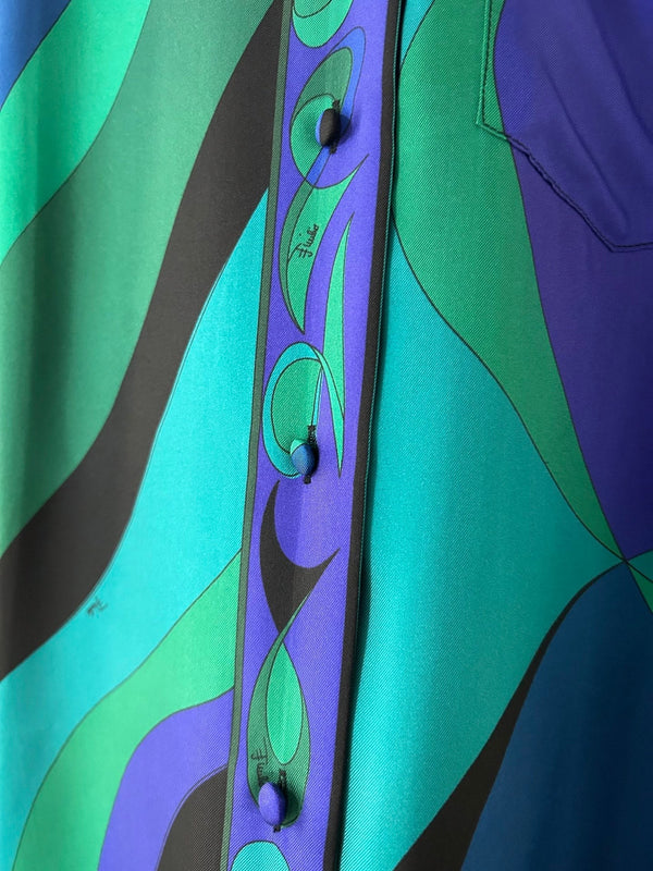 Pucci 26s Stella-Print Silk Shirt Green Blue Silk 391094