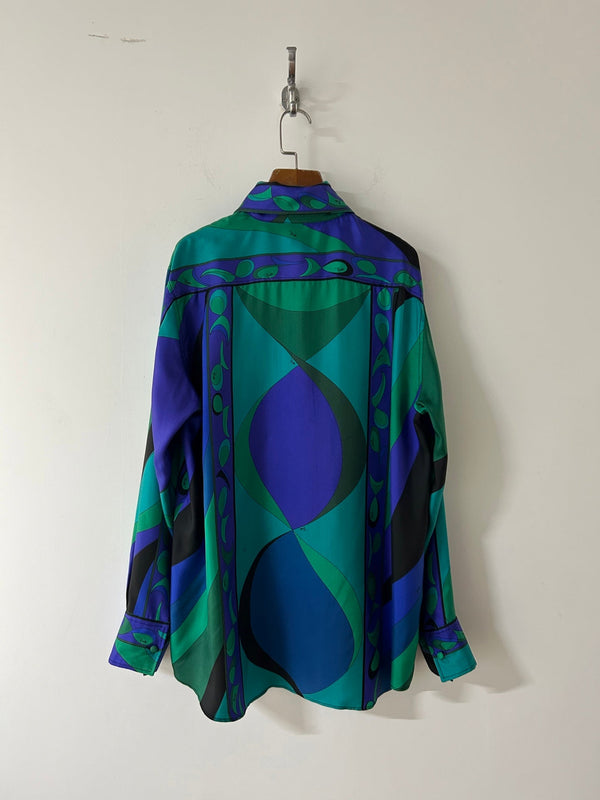 Pucci 26s Stella-Print Silk Shirt Green Blue Silk 391094