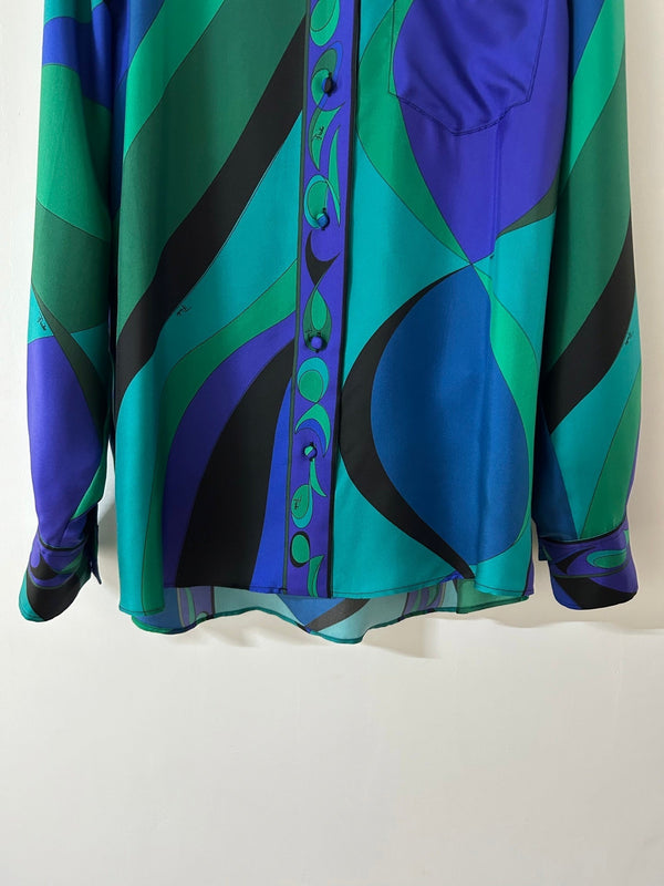 Pucci 26s Stella-Print Silk Shirt Green Blue Silk 391094