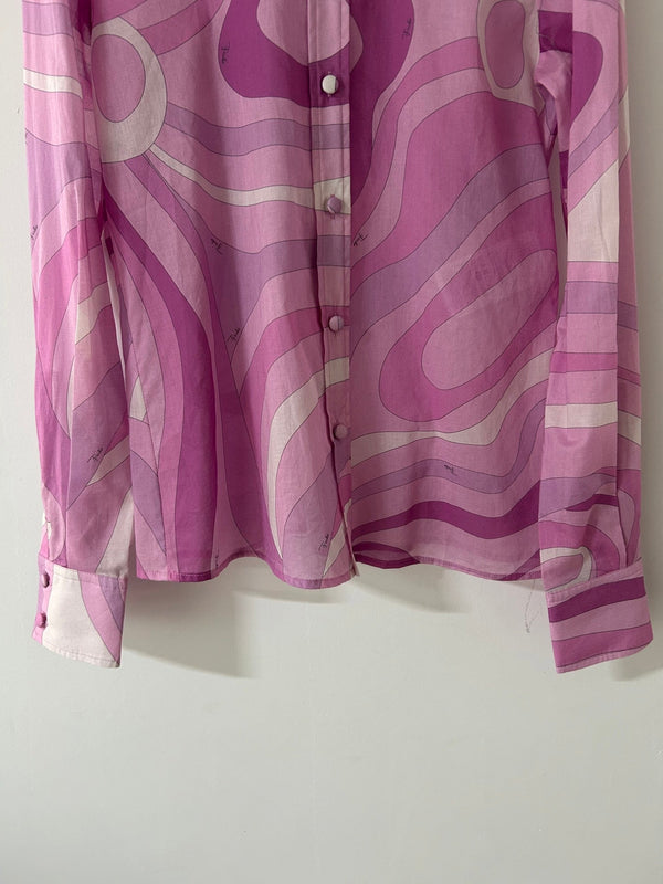 Pucci 26s Stella-Print Silk Shirt Hot Pink Silk 391091