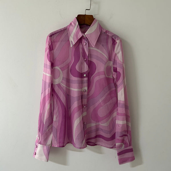 Pucci 26s Stella-Print Silk Shirt Hot Pink Silk 391091