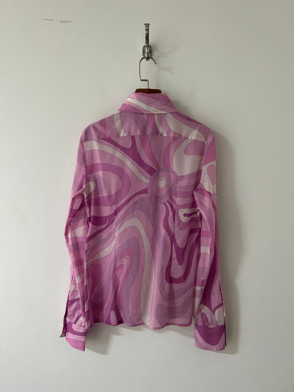 Pucci 26s Stella-Print Silk Shirt Hot Pink Silk 391091