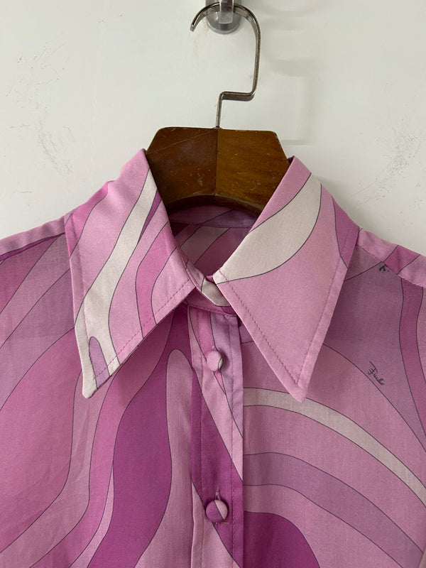 Pucci 26s Stella-Print Silk Shirt Hot Pink Silk 391091