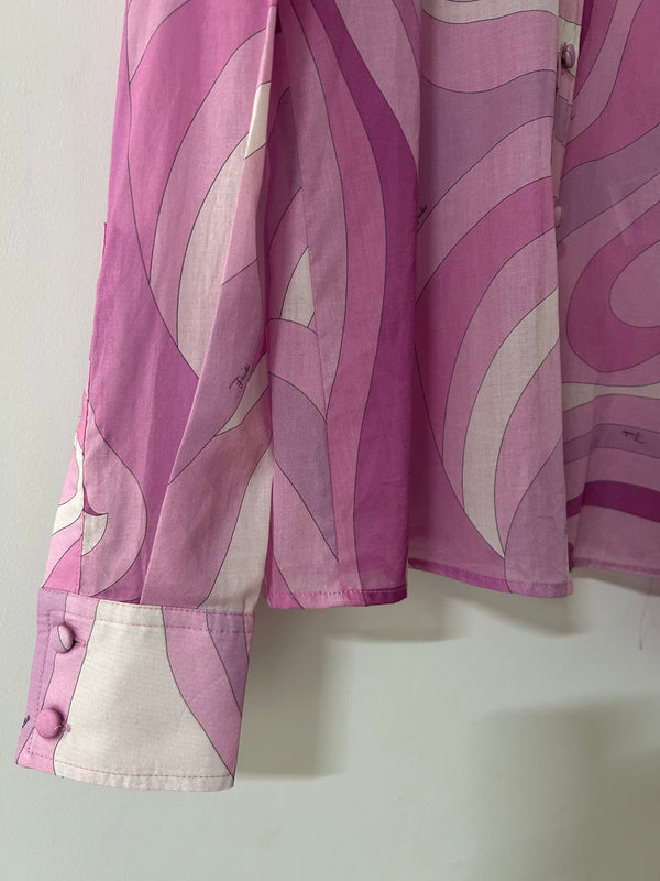 Pucci 26s Stella-Print Silk Shirt Hot Pink Silk 391091