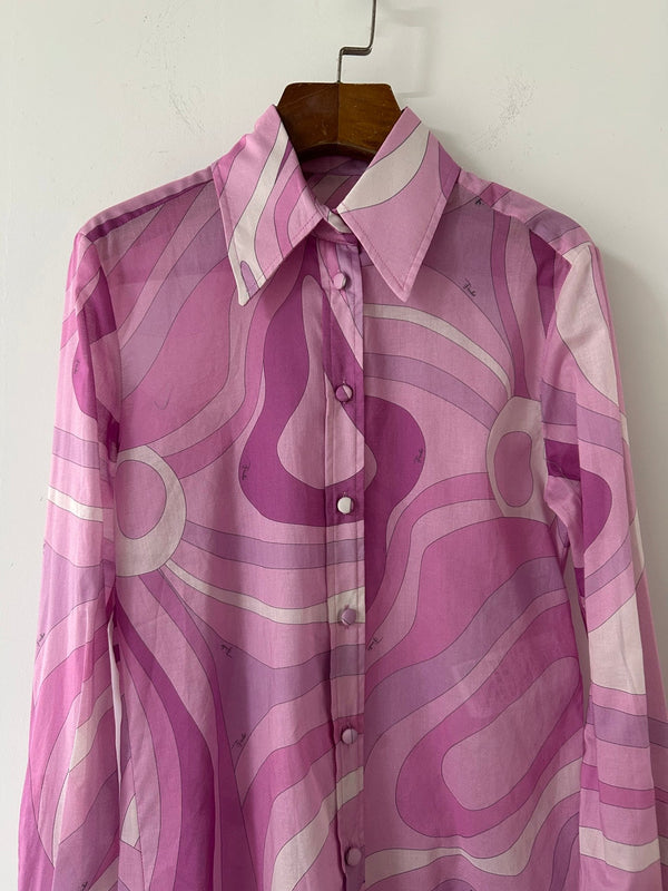 Pucci 26s Stella-Print Silk Shirt Hot Pink Silk 391091