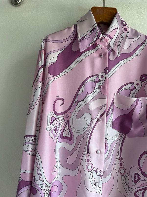 Pucci 26s Stella-Print Silk Shirt Purple Silk 391067