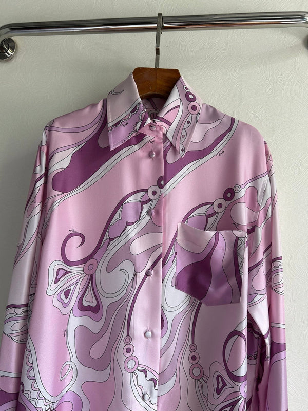 Pucci 26s Stella-Print Silk Shirt Purple Silk 391067