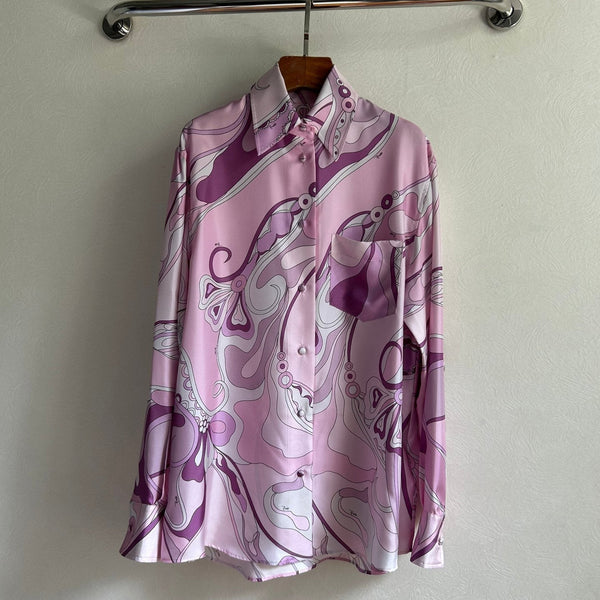 Pucci 26s Stella-Print Silk Shirt Purple Silk 391067