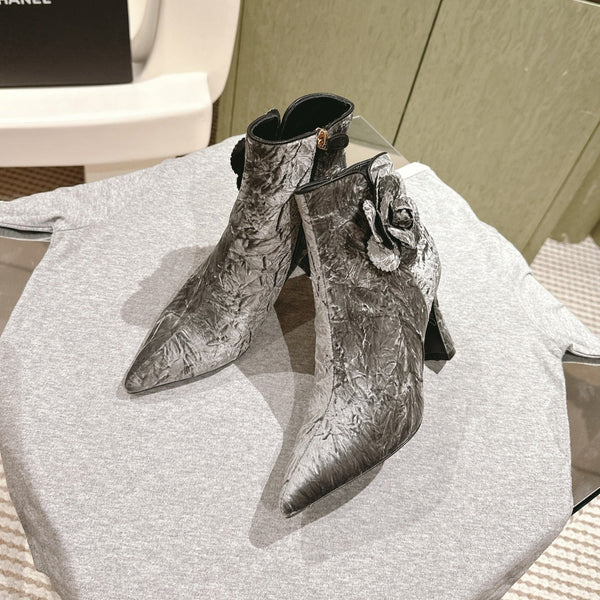 CC Ankle Boots 85mm Silver Rough Velvet Fabric