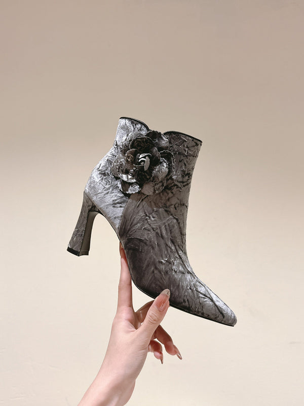 CC Ankle Boots 85mm Silver Rough Velvet Fabric