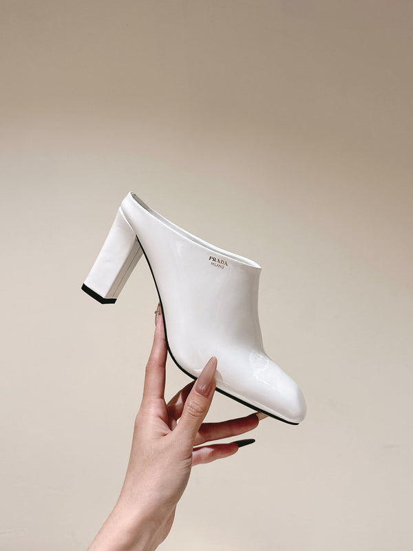 Prada Mules 85mm White Patent Leather 449619