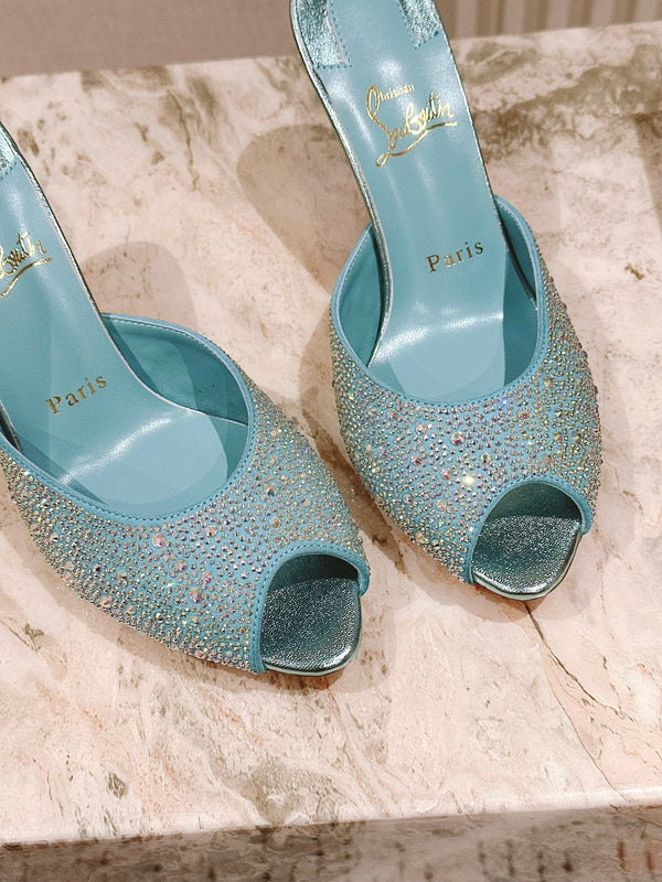 CL 25s Me Dolly Sandal Mule Heel Pump 85mm Blue Sheepskin 446689