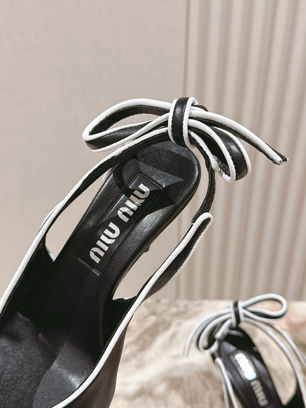 Miu Mordoré Slingback Pumps 85mm Black Cowhide Sheepskin 445793