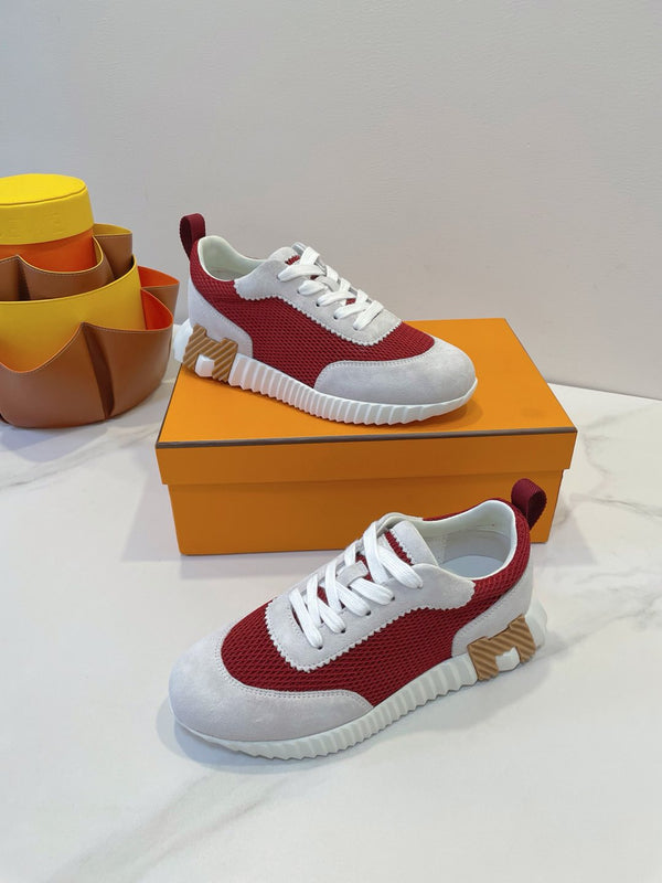 HM Bouncing sneaker Beige Gray mix Red Fabric with Suede 212285