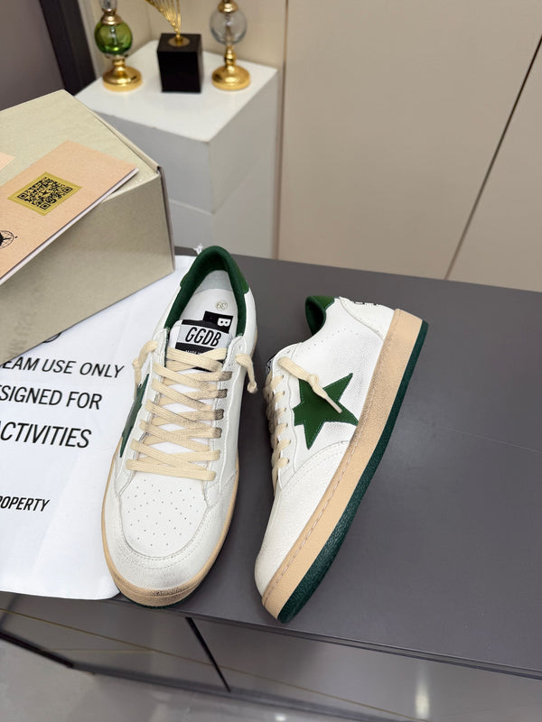 Golden Goose 26s Ball Star Sneakers White Green Leather 735898