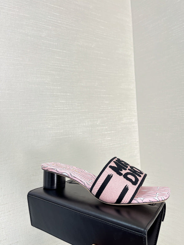 dway heeled slide 35 embroidered cotton pink miss cd alllover motif
