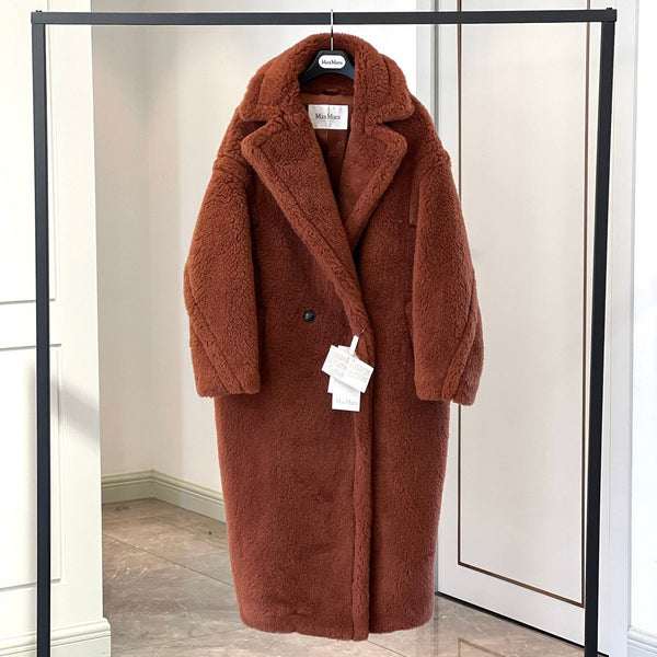 Max Mara 26s Teddy Bear Long Coat Camel Alpaca Wool Silk 429254