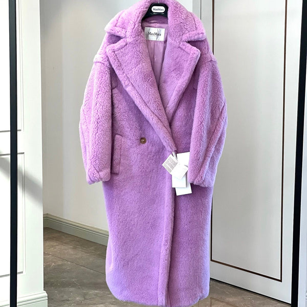 Max Mara 26s Teddy Bear Long Coat Purple Alpaca Wool Silk 429252