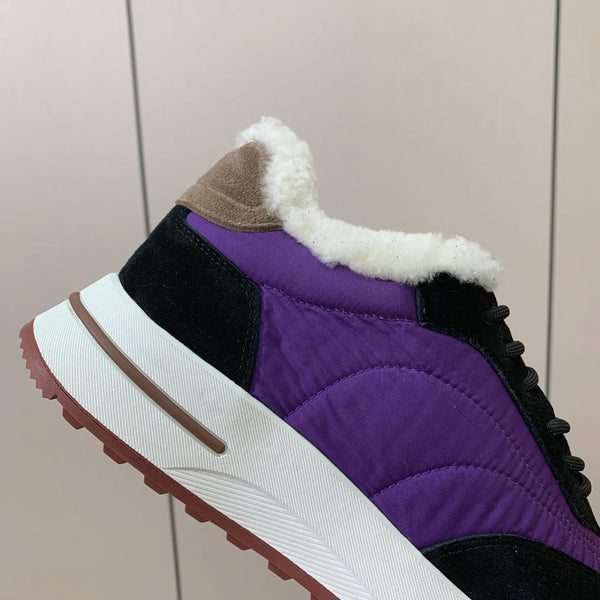 LP 26s Flexy Walk Sneakers 3cm Purple Black Suede Shearling 110919