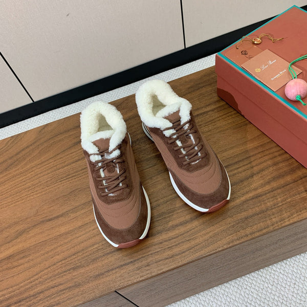 LP 26s Flexy Walk Sneakers 3cm Chocolate Suede Shearling 110920