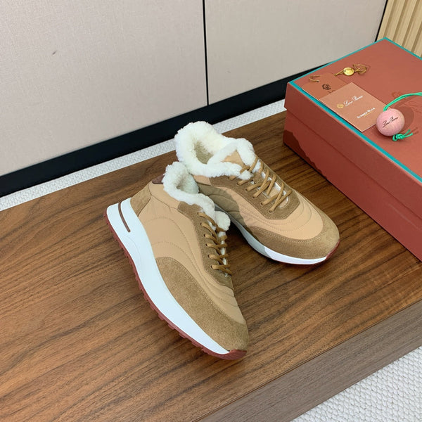LP 26s Flexy Walk Sneakers 3cm Khaki Suede Shearling 110923