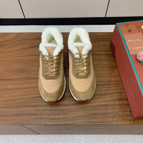 LP 26s Flexy Walk Sneakers 3cm Khaki Suede Shearling 110923