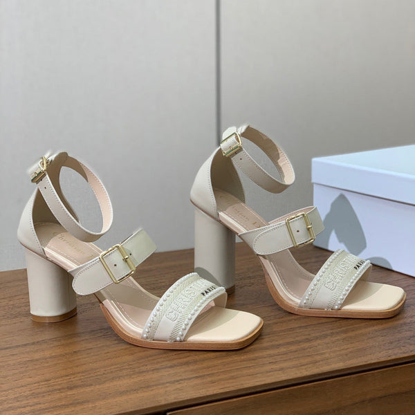 CD J'Adior High-Heel Sandals 10cm Cream Cowhide Canvas 793135